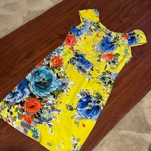 Spense Yellow Floral Dress with zipper down back size 10